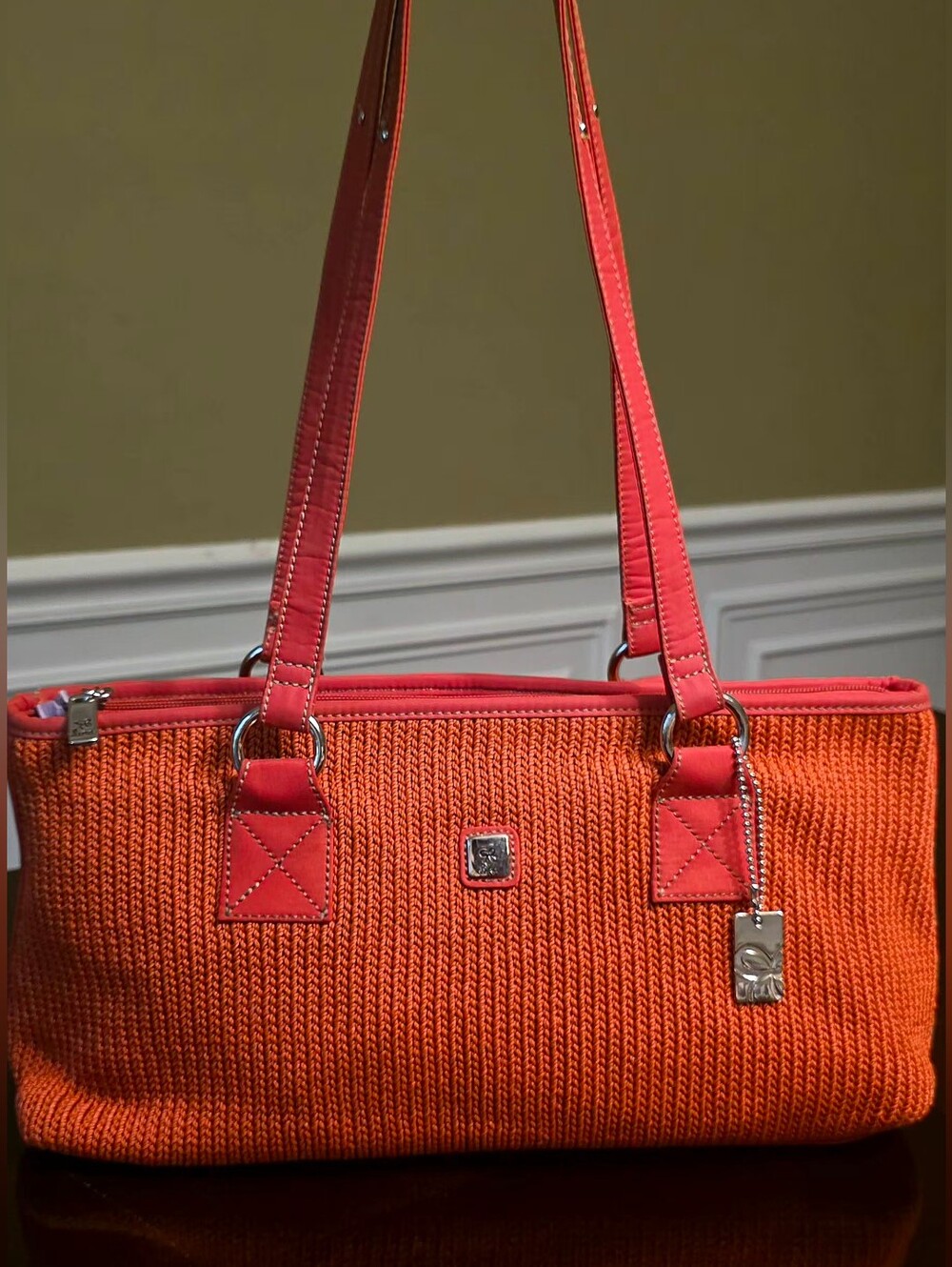 Lina Orange Woven Y2K Shoulder Tote Bag Zip Top Boho